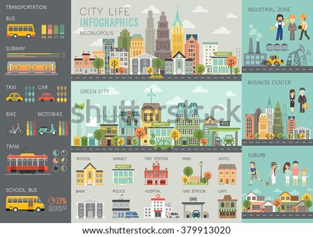 City life Infographic set with charts and other elements. Vector illustration.