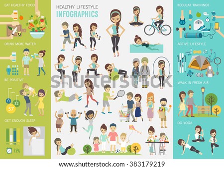 Healthy lifestyle infographic set with charts and other elements. Vector illustration.