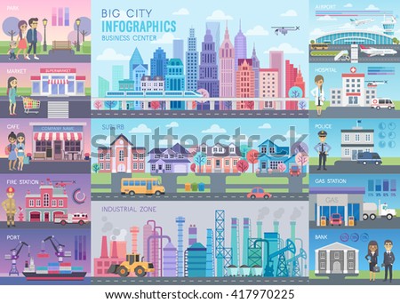 Big City Infographic set with charts and other elements. Vector illustration.