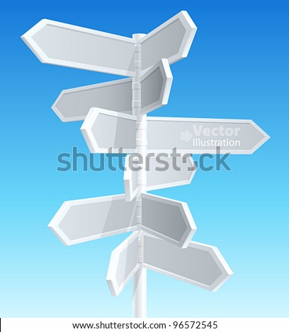 Direction road signs — arrows on blue sky. Vector illustration.