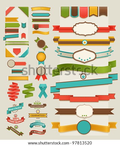 Set of retro ribbons and labels. Vector illustration.