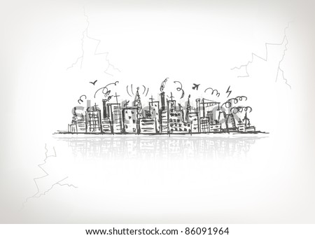 Industrial Cityscape, Sketch Drawing For Your Design Stock Vector ...