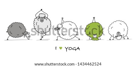 Funny sheep doing yoga, sketch for your design