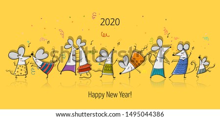 Funny mouses party, symbol of 2020 year. Banner for your design