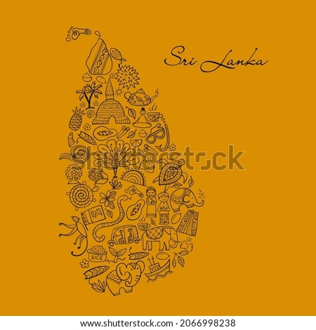 Sri Lanka travel, art map. Tribal elements for your design
