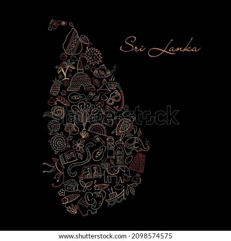 Sri Lanka travel, art map. Tribal elements for your design