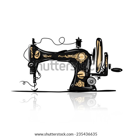 Sewing Machine Retro Sketch For Your Design, Vector Illustration ...