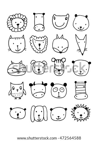 Set Of Animal Faces, Sketch For Your Design Stock Vector 472564588
