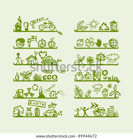 Shelves with ecology icons for your design