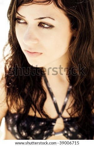 Young sweet woman staring at something