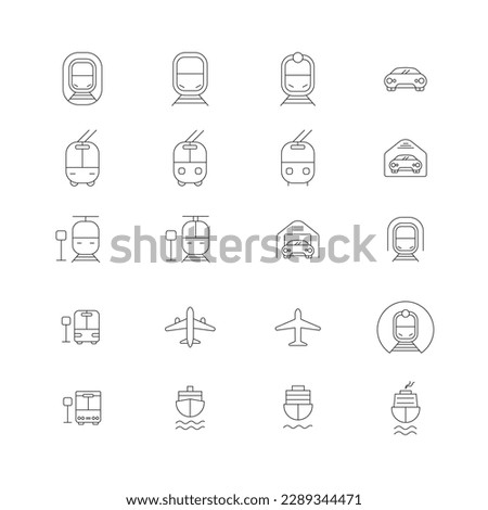 Public transport vector line icon set