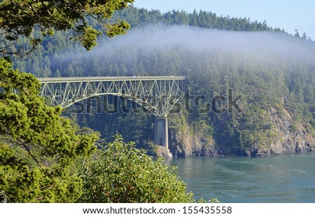 Deception Pass Bridge with Fog Rolling In, Whidbey Island, Washington USA