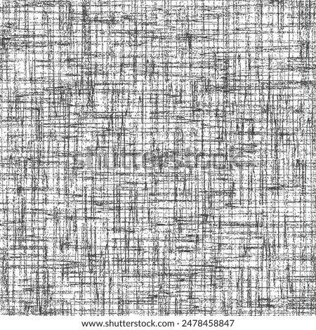 Textile design consisting of the intersection of rough discontinuous lines. Coarse canvas texture. Grunge fabric background. Vector seamless.