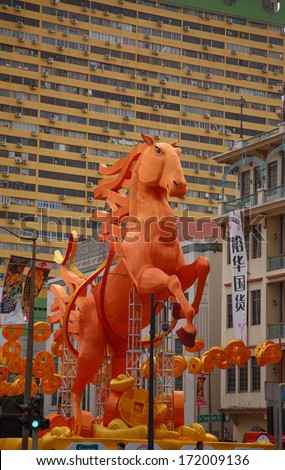 SINGAPORE - JANUARY 18: Horse lanterns displayed over South Bridge Road just before Chinese New Year Celebration for year of the Horse in Chinatown district of Singapore on January 18, 2014.
