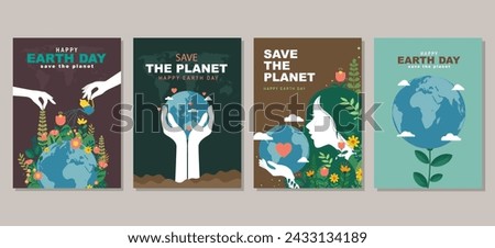 Earth day poster collection for graphic and web design  business marketing and print material. Vector illustration