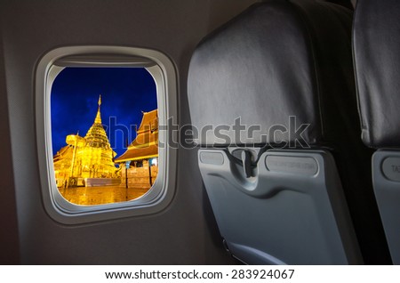 travel thailand, view of window aircraft.(paths inside easy replacement)