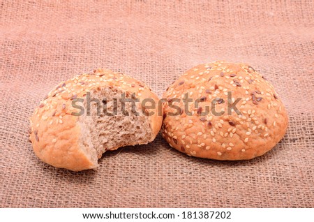 Bakery products on sackcloth background