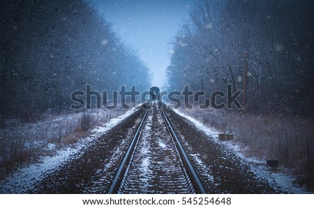 Similar – Image, Stock Photo Snowy train tracks railway