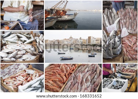Fishing industry images collage