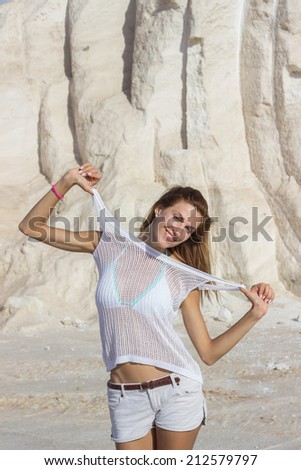 Beautiful woman wearing summer clothes at sunny day
