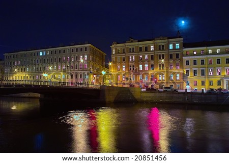Moon over the old houses in Saint Petersburg