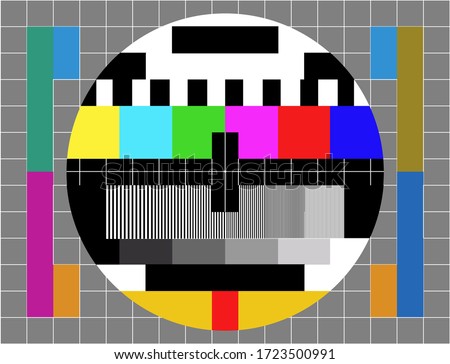 TV colour bars test card screen. SMPTE Television Color Test Calibration Bars. Test card. SMPTE color bars. Graphic for footage video.
