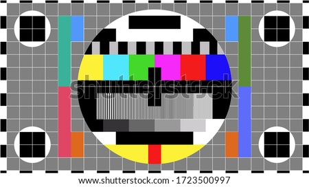 TV colour bars test card screen. SMPTE Television Color Test Calibration Bars. Test card. SMPTE color bars. Graphic for footage video.

