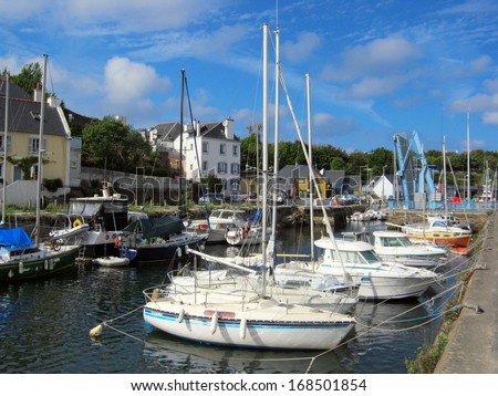 Boats near open bridge at Belle-Ile en Mer, Brittany, France