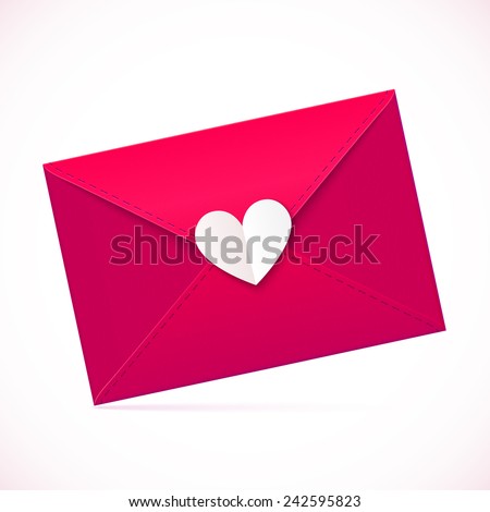 Pink vector paper envelope with white heart
