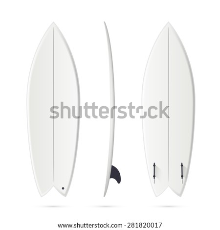 White vector surfing board template: fish surfboard