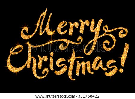 Merry Christmas Golden Glitter Sign On Black Background Stock Photo 351768422 : Shutterstock