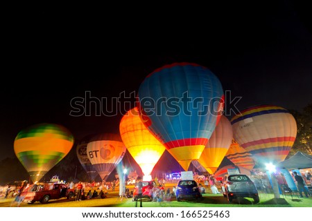 CHIANGMAI-DECEMBER 8, 2013 : Glowing Balloon Show at Thailand Internaltion Balloon Festival 2013 during December 7-8, 2013 in Chiang Mai. This is the One of Famous Annual Festival in Thailand.