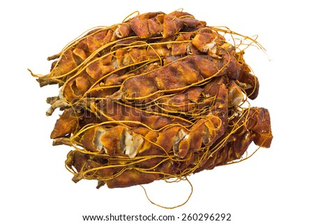 Tamarindus indica known as Tamarind, isolated on white background and clipping path