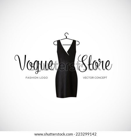 Fashion Vogue Store Logo Template With Black Dress Isolated