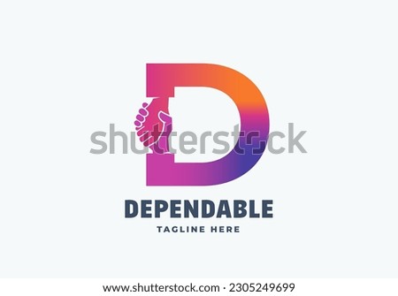 Dependable Employee Cooperation Abstract Vector Logo Template. Handshake Incorporated in Letter D Creative Concept. Isolated