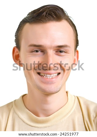 Portrait of the young smiling men on white background. Isolation