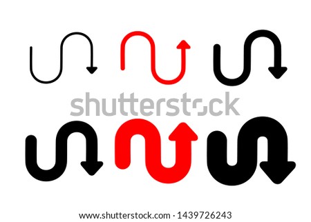 Set Arrows and directions signs swirl or repeat. different thicknesses from thin to thick. Black Vector arrows isolated on white background. 