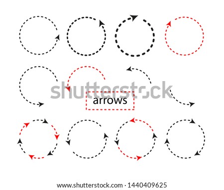 Big Set circle Arrows and directions signs. thin round line and arrow. Vector black and red isolated on white background. Easily edit the thickness of lines.