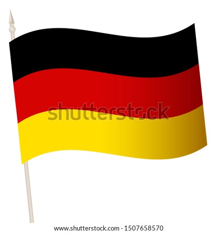 Vector Waving flag on a flagpole. The national flag of Germany. Color symbol isolated on white.