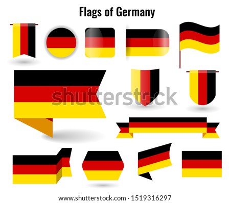 A large set of icons and signs with the flag of the germany. Square and round german flag. Collection of different types of horizontal and vertical.