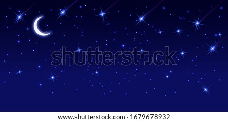 Starry sky with bright and dim stars. Dark starry background. horizontal Vector illustration of the starry sky.