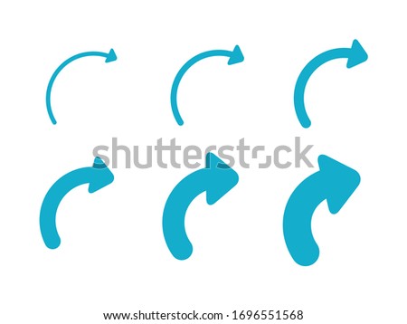 Set Arrows and directions signs right. different thicknesses from thin to thick. Blue Vector arrows isolated on white background. 