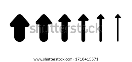 Set Arrows and directions signs up. different thicknesses from thin to thick. Black Vector arrows isolated on white background. 