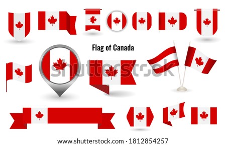 The Flag of Canada. Big set of icons and symbols. Circle and square and round Canada flag. Collection of different flags of horizontal and vertical. vector illustration.