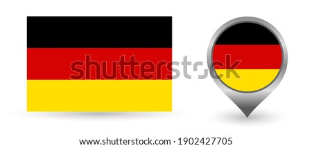 Vector flag Germany. Location point with flag Germany inside. Color symbol isolated on white background.