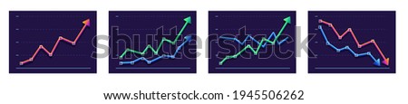Abstract chart with two arrows  moving up and down. profit growth and decline. Modern design graphics on dark background. Vector illustration.  competition concept. 