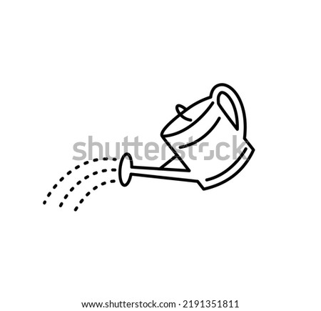 Watering can black icon. Pouring water from a watering can. Vector isolated on a white background.  Icon with outline style.