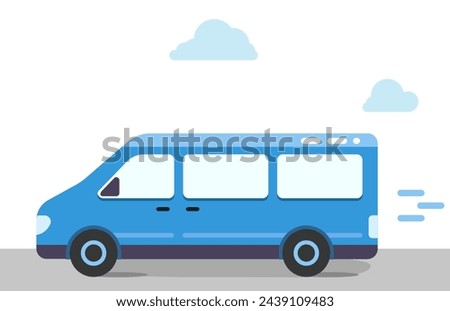 Minibus vector in flat style. Delivery van. Transport illustration. car is driving on the road