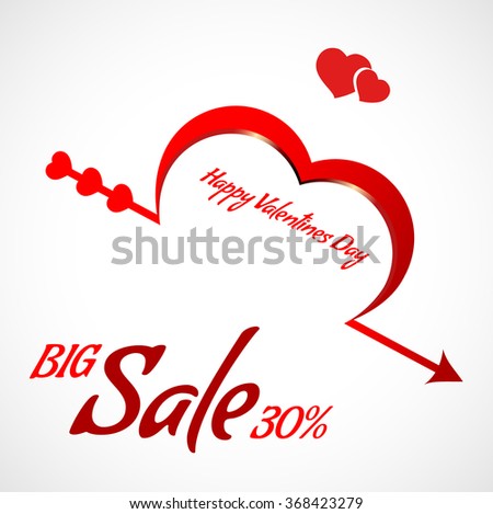 Valentine's Day card, special offer banner, big sale poster with place for text. Heart discount voucher template. Up to 30% off.  isolated on white background.