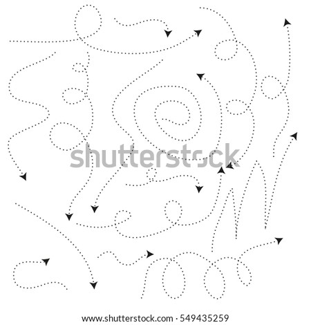 Set Arrows and directions signs in flat style. dotted arrow Vector black hand drawn on white background. isolated.